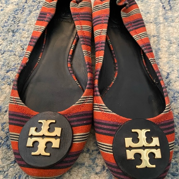 Shoes - Tory Burch Reva Flats -Red Canvas Stripe